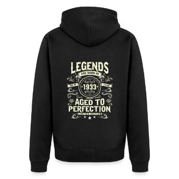 Né en 1933 - Vintage Legend - Veste à capuche bio Premium Unisexe - noir - Dos - Nico (187cm)