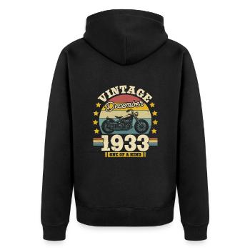 Unique: Vintage December 1933, 90 years old - Unisex Premium Organic Zip Hoodie - black - Back - Nico (187cm)