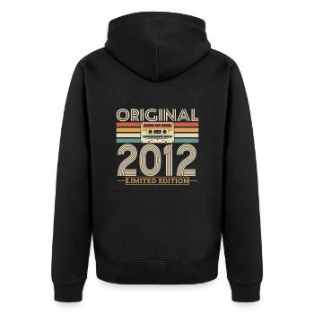 Vintage 2012 Born Legend - Unisex Premium Bio Zip Hoodie - Schwarz - Hinten - Nico (187cm)