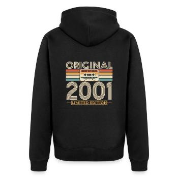 Chemise d’anniversaire emblématique 2001 - Veste à capuche bio Premium Unisexe - noir - Dos - Nico (187cm)