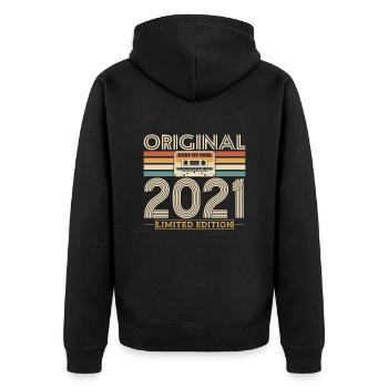 Retro Geschenk 2021 - Unisex Premium Bio Zip Hoodie - Schwarz - Hinten - Nico (187cm)