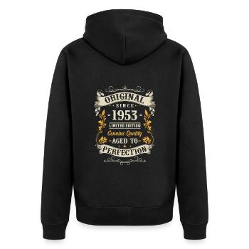 Born in 1953 – Legends are born - Unisex Premium Organic Zip Hoodie - black - Back - Nico (187cm)