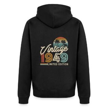 1949 Vintage Geburtstag - Unisex Premium Bio Zip Hoodie - Schwarz - Hinten - Nico (187cm)