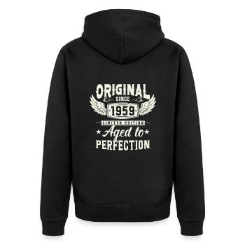Legendary vintage 1959 - Unisex Premium Organic Zip Hoodie - black - Back - Nico (187cm)