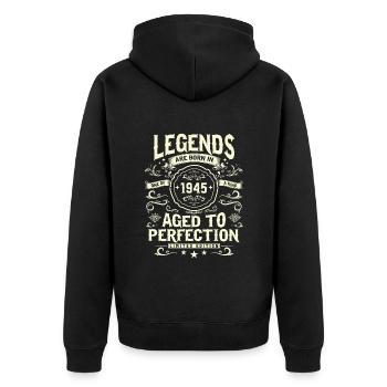 Chemise d’anniversaire légendaire de 1945 - Veste à capuche bio Premium Unisexe - noir - Dos - Nico (187cm)