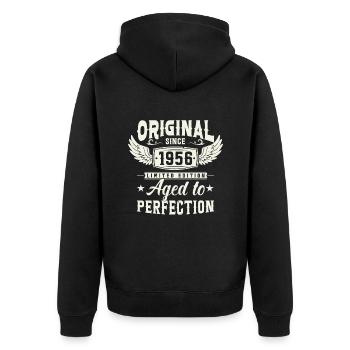 Anniversaire légendaire de 1956 - Veste à capuche bio Premium Unisexe - noir - Dos - Nico (187cm)