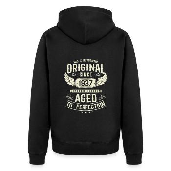 Anniversaire légendaire de 1937 - Veste à capuche bio Premium Unisexe - noir - Dos - Nico (187cm)