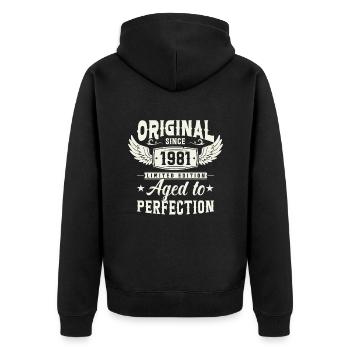 Anniversaire légendaire de 1981 - Veste à capuche bio Premium Unisexe - noir - Dos - Nico (187cm)