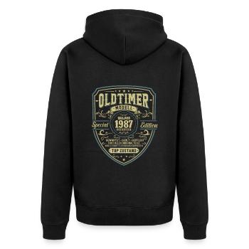 Vintage Geburtstagsgeschenk 1987 - Unisex Premium Bio Zip Hoodie - Schwarz - Hinten - Nico (187cm)