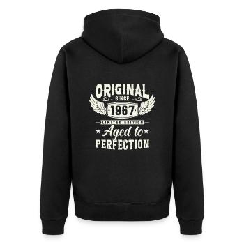 Vintage 1967 Geschenkidee - Unisex Premium Bio Zip Hoodie - Schwarz - Hinten - Nico (187cm)