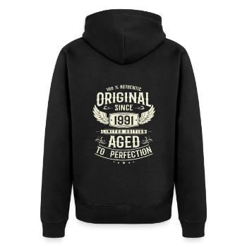 Retro Gift 1991, 32 Years - Unisex Premium Organic Zip Hoodie - black - Back - Nico (187cm)