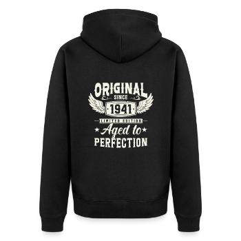 Pure nostalgia: 82 years vintage gift - Unisex Premium Organic Zip Hoodie - black - Back - Nico (187cm)