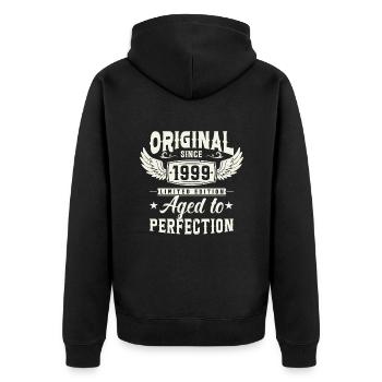 Vintage 1999 Geburtstagsüberraschung - Unisex Premium Bio Zip Hoodie - Schwarz - Hinten - Nico (187cm)