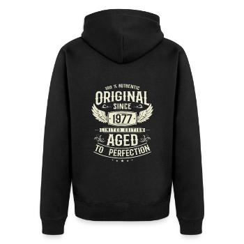 Vintage 1977 Geburtstagsüberraschung - Unisex Premium Bio Zip Hoodie - Schwarz - Hinten - Nico (187cm)