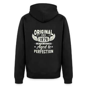 Cadeau rétro 1976 47e anniversaire - Veste à capuche bio Premium Unisexe - noir - Dos - Nico (187cm)