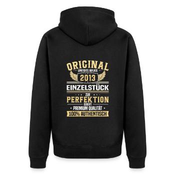 Einzigartiges Geschenk: Jahrgang 2013 - 10 Jahre - Unisex Premium Bio Zip Hoodie - Schwarz - Hinten - Nico (187cm)