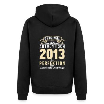 Einzigartiges Vintage-Geschenk 2013 - Unisex Premium Bio Zip Hoodie - Schwarz - Hinten - Nico (187cm)