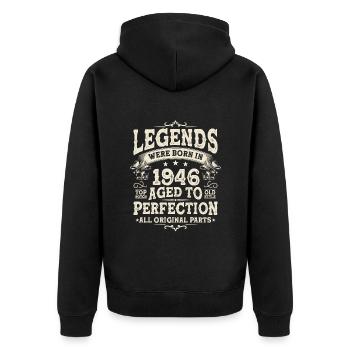 Cadeau d’anniversaire vintage 1946 77/78 - Veste à capuche bio Premium Unisexe - noir - Dos - Nico (187cm)