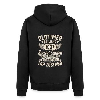 Klassischer Schatz '37 - Zeitloser Glanz - Unisex Premium Bio Zip Hoodie - Schwarz - Hinten - Nico (187cm)