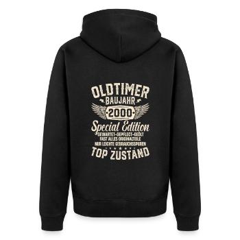 Retro Geburtstagsgeschenk '00 Oldie - Unisex Premium Bio Zip Hoodie - Schwarz - Hinten - Nico (187cm)