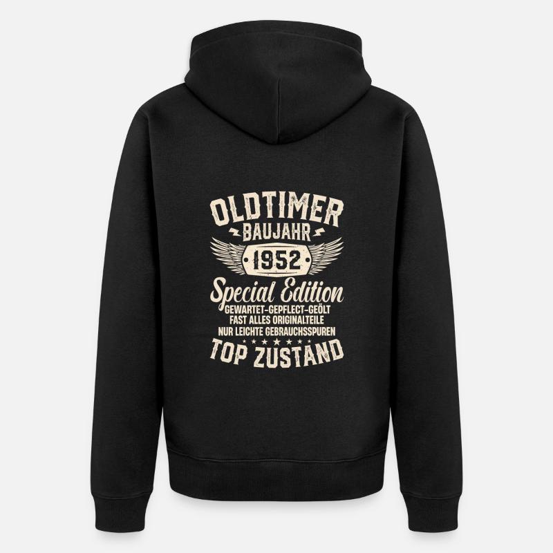 Nostalgisches Geschenk '52er Oldtimer - Unisex Premium Bio Zip Hoodie - Schwarz