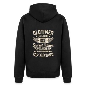 Retro 1991 Geburtstagsgeschenk - Unisex Premium Bio Zip Hoodie - Schwarz - Hinten - Nico (187cm)