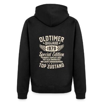 1979 Oldtimer Geschenk - Unisex Premium Bio Zip Hoodie - Schwarz - Hinten - Nico (187cm)