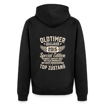 Retro Geschenkidee 2015er Oldtimer - Unisex Premium Bio Zip Hoodie - Schwarz - Hinten - Nico (187cm)