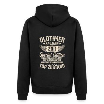 Retro Geschenk 2011 Oldtimer - Unisex Premium Bio Zip Hoodie - Schwarz - Hinten - Nico (187cm)