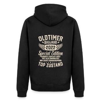 Oldtimer Geburtstagsgeschenk 2022 - Unisex Premium Bio Zip Hoodie - Schwarz - Hinten - Nico (187cm)