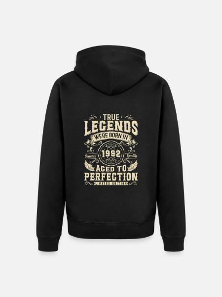 Legendary: Born 1992 - Unisex Premium Organic Zip Hoodie - black