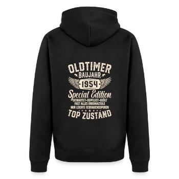 1954 Oldtimer Geburtstagsgeschenk - Unisex Premium Bio Zip Hoodie - Schwarz - Hinten - Nico (187cm)