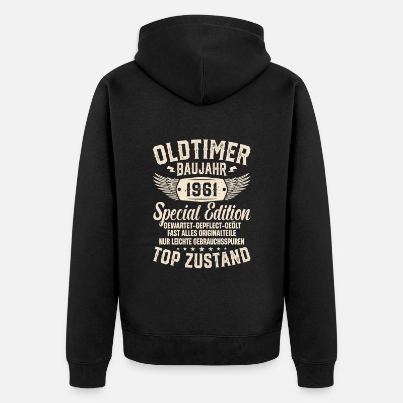 Nostalgisches Geschenk '61er Oldtimer - Unisex Premium Bio Zip Hoodie - Schwarz