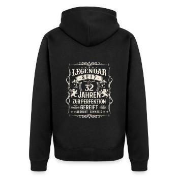 32 Jahre Legende - Unisex Premium Bio Zip Hoodie - Schwarz - Hinten - Nico (187cm)