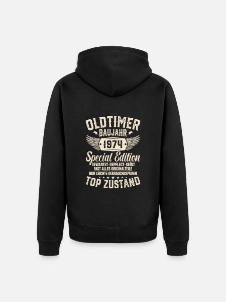 Kultiges 1974er Oldtimer-Geschenk - Unisex Premium Bio Zip Hoodie - Schwarz