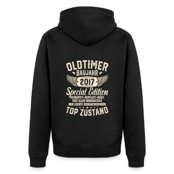 Nostalgischer Oldtimer als Geschenk 2017 - Unisex Premium Bio Zip Hoodie - Schwarz - Hinten - Nico (187cm)