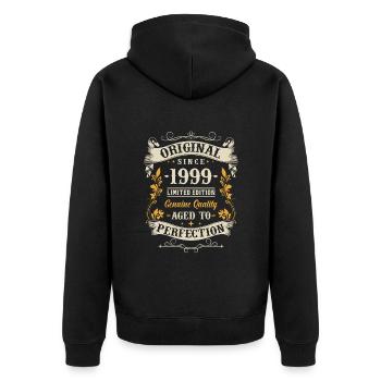 Vintage 24/25 Geburtstagsgeschenk 1999 - Unisex Premium Bio Zip Hoodie - Schwarz - Hinten - Nico (187cm)
