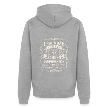 Vintage Geburtstagslegende 44 Jahre - Unisex Premium Bio Zip Hoodie - Grau meliert - Hinten - Nico (187cm)