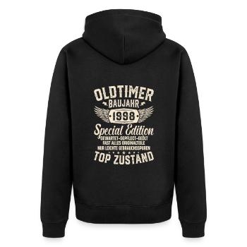 Vintage 1998 Geschenk - Unisex Premium Bio Zip Hoodie - Schwarz - Hinten - Nico (187cm)