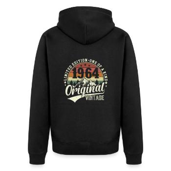 Legendäres 1964er Jahrgangsgeschenk - Unisex Premium Bio Zip Hoodie - Schwarz - Hinten - Nico (187cm)