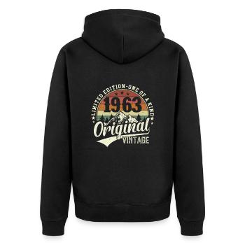 Legendäres Geburtsjahr 1963 - Unisex Premium Bio Zip Hoodie - Schwarz - Hinten - Nico (187cm)