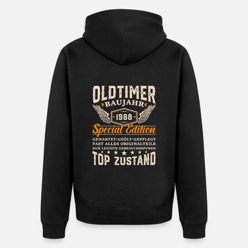 1988 Oldtimer Geschenk - Unisex Premium Bio Zip Hoodie - Schwarz