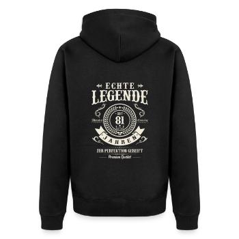 Legendär seit 81 Jahren - Unisex Premium Bio Zip Hoodie - Schwarz - Hinten - Nico (187cm)