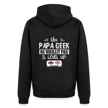 Un Papa Geek Ne Vieillit Pas - Fêtes des pères - Veste à capuche bio Premium Unisexe - noir - Dos - Nico (187cm)