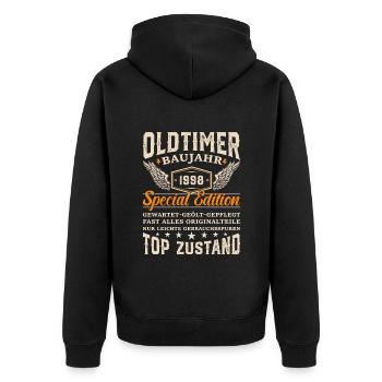 Jahrgang 1998: Vintage Geburtstagsgeschenk - Unisex Premium Bio Zip Hoodie - Schwarz - Hinten - Nico (187cm)