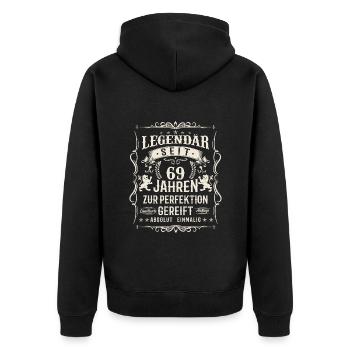 69 Jahre Perfektion - Unisex Premium Bio Zip Hoodie - Schwarz - Hinten - Nico (187cm)