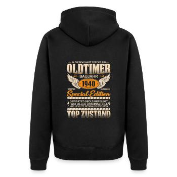 1940 Oldtimer Geschenk - Unisex Premium Bio Zip Hoodie - Schwarz - Hinten - Nico (187cm)