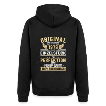 1979 Limitierte Auflage - Unisex Premium Bio Zip Hoodie - Schwarz - Hinten - Nico (187cm)