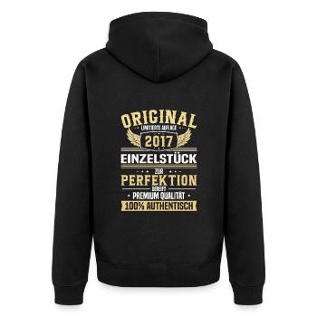Vintage Geburtstagsgeschenk 2017 - Unisex Premium Bio Zip Hoodie - Schwarz - Hinten - Nico (187cm)