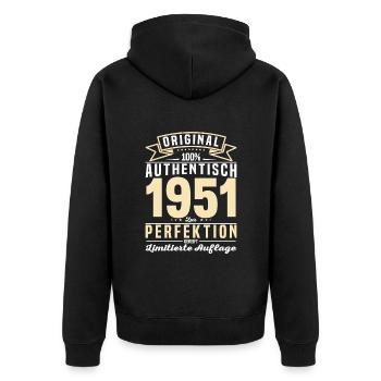 Vintage 1951: Schatz aus vergangenen Zeiten - Unisex Premium Bio Zip Hoodie - Schwarz - Hinten - Nico (187cm)